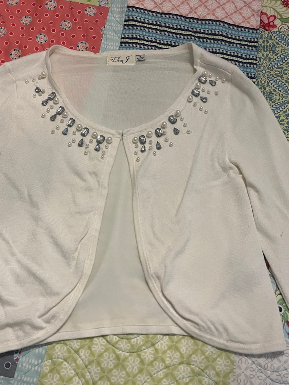 Eliza J White Embellished Open-Front Cardigan